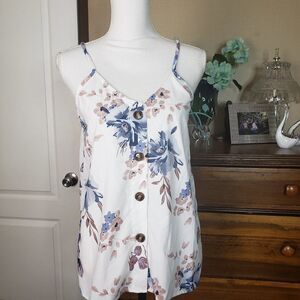 Pretty Blue Floral V Neck Cami Top womens size M medium Sleeveless Blouse